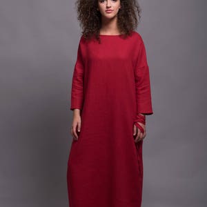 DOR Red Linen Maxi Dress Long Linen Day Dress Plus Size Kaftan ...