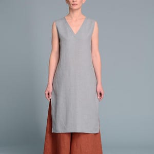 Sleeveless Linen Tunic Dress, V-Neck Summer Flax Top, Eco Clothes image 5