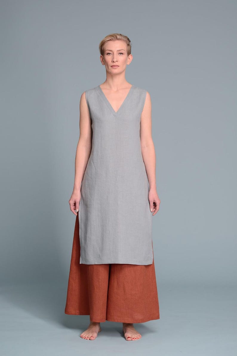 Sleeveless Linen Tunic Dress, V-Neck Summer Flax Top, Eco Clothes image 5