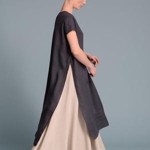 Long Linen Tunic for Women, Sleeveless High Slit Flax Shirt, Lightweight Layering Top, Zen Ritual Clothing, Natural Fiber Plus-Size Wear