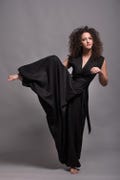 Black Linen Jumpsuit for Women, Wrap Front Drop Crotch Harem Pants Romper, Wide Leg Flax Overall, Custom Petite Plus Size One-Piece Outfit product logo