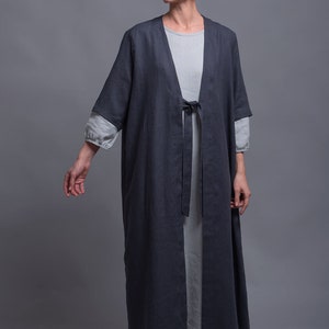 URSA Boho Linen Coat, Oversized Kaftan Dress for Women, Maxi Long Caftan Cardigan, Flax Oversize Loose Jacket, Plus Size Medieval Clothing image 8