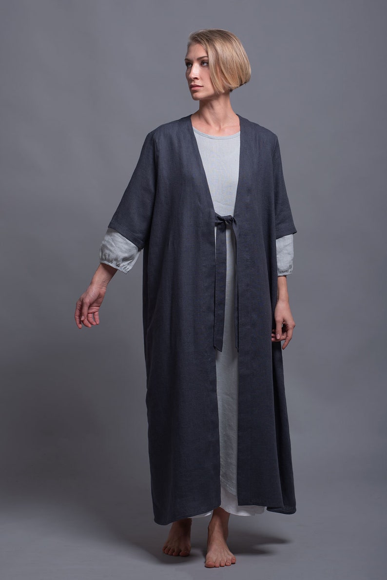 URSA Boho Linen Coat, Oversized Kaftan Dress for Women, Maxi Long Caftan Cardigan, Flax Oversize Loose Jacket, Plus Size Medieval Clothing image 8