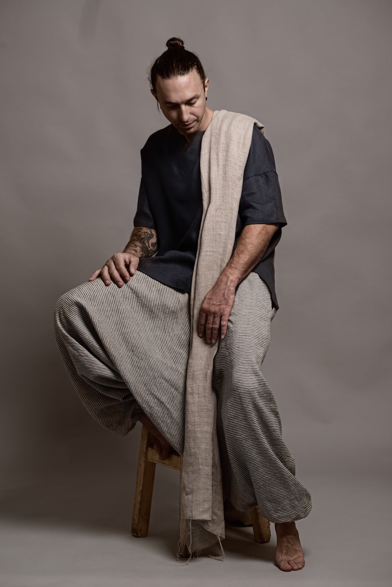Striped Linen Harem Pants for Men