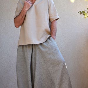 Striped Linen Men&#39;s Harem pants with pockets. Drop Crotch, Loose fit, Baggy, Flax Wide leg pants, Mens yoga pants, Plus size Sarouel Homme
