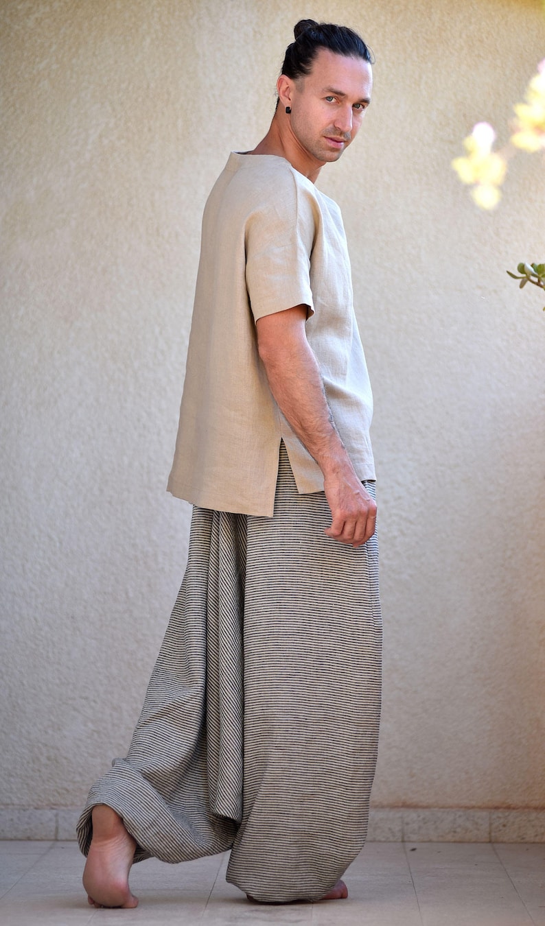 Striped Linen Harem Pants for Men