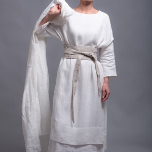 White Linen Tunic Dress SANGA, Viking Wedding White Dress Costume Medieval Style Festival Clothing, Large Linen Dress Summer Natural Clothes image 7