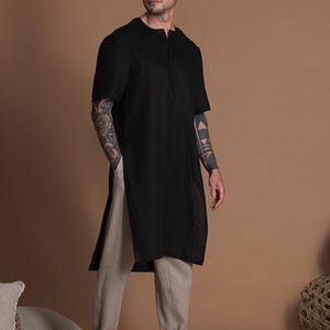 Linen Tunic Shirt For Men KOSTA With Short Sleeves | Flax Linen Clothing For Men