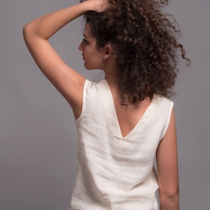 Washed Linen Top MIA, Summer Linen Top, Light Linen Blouse, Sleeveless Linen Tank Top with open back, 41 color options, Petite - Plus Size