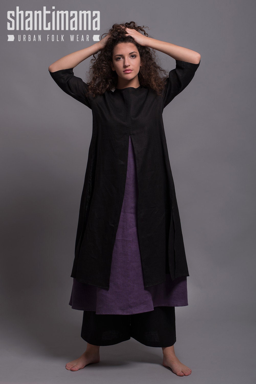 Linen Tunic Dress AYA Black Soft Linen Tunic Washed Linen - Etsy Israel