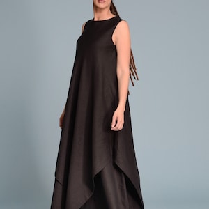 Double Layered Black Linen Dress EFRAT - Etsy