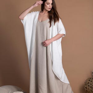 リネンのアウトフィット | 2点セット | 軽量リネンのオープンバックドレス＆カバーアップ | レギュラー、プラスサイズ、トール - カスタムメイドレディース服