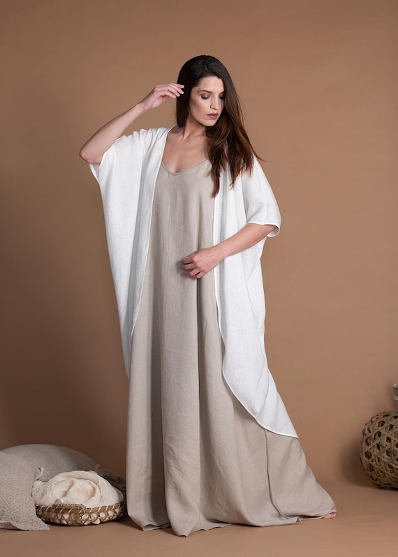 knee length dresses for ladies Loose Linen Maxi Dress, Summer Dress, Linen Dress for Women, Linen Dress with Pockets, Plus Size Dress, 100% Linen Clothing, Xs / Deep Green main image 1