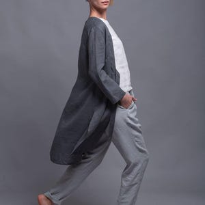 TOLLO Linen Jacket, Softened, Thin and Light Natural Linen Gray Cardigan with Long Sleeves, Petit Plus Size Hot Climate Women Linen Clothing