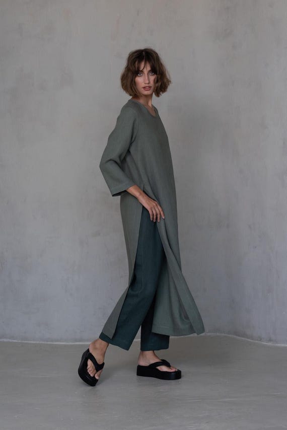 tunic dress with side slits Linen Tunic Dress