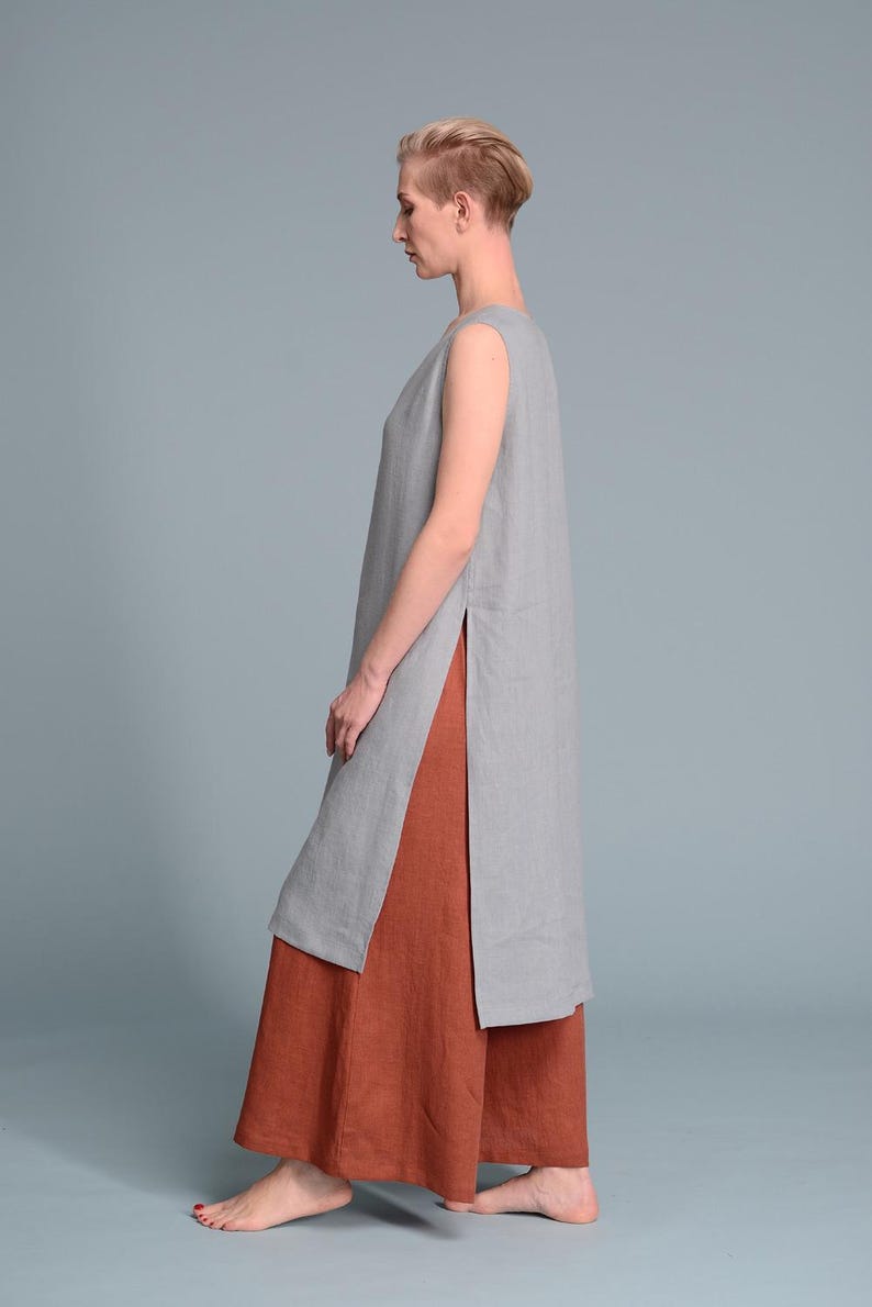 Sleeveless Linen Tunic Dress, V-Neck Summer Flax Top, Eco Clothes image 6