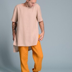 mens linen trousers full length natural fabric