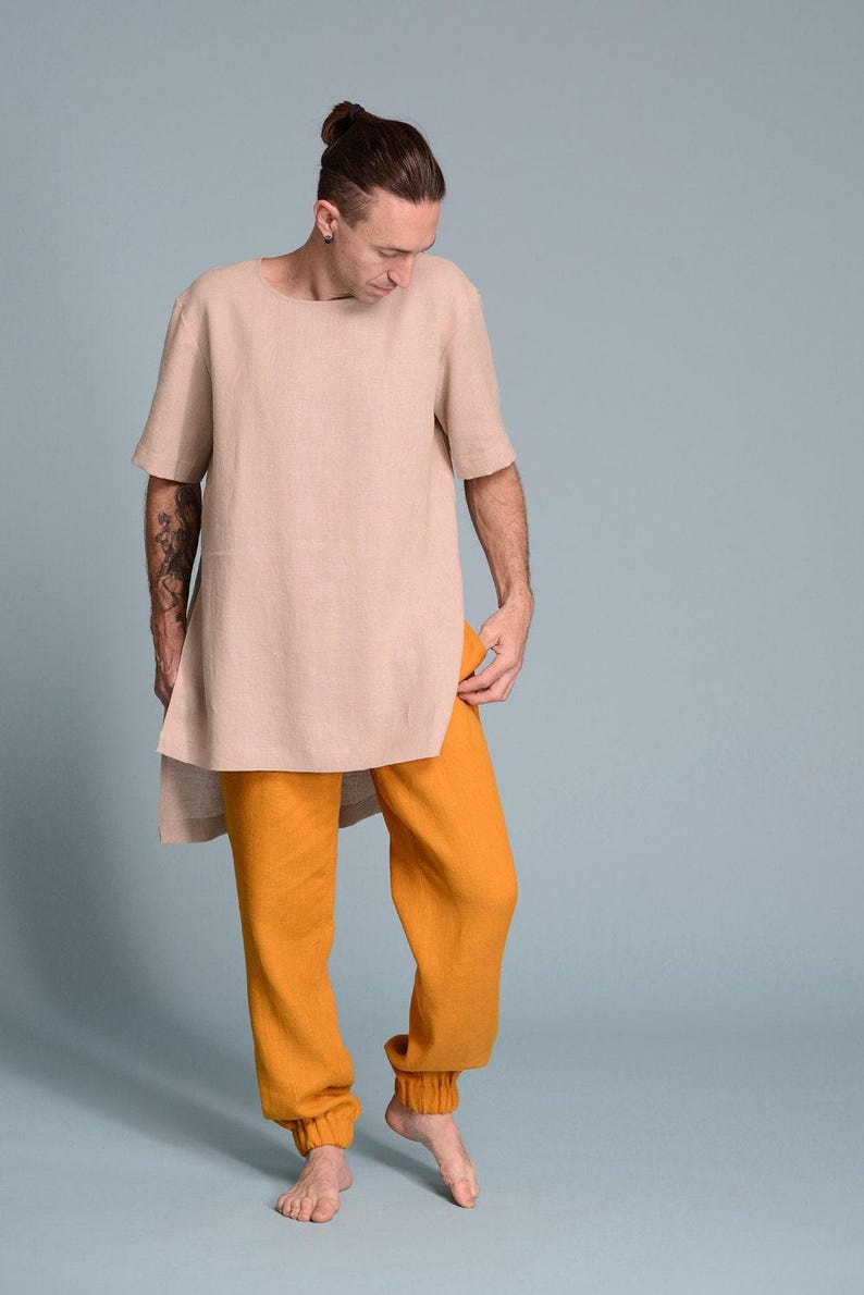mens linen trousers full length natural fabric