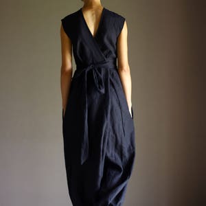 Linen Jumpsuit. Wrap Style Black Jumpsuit. Drop Crotch - Etsy
