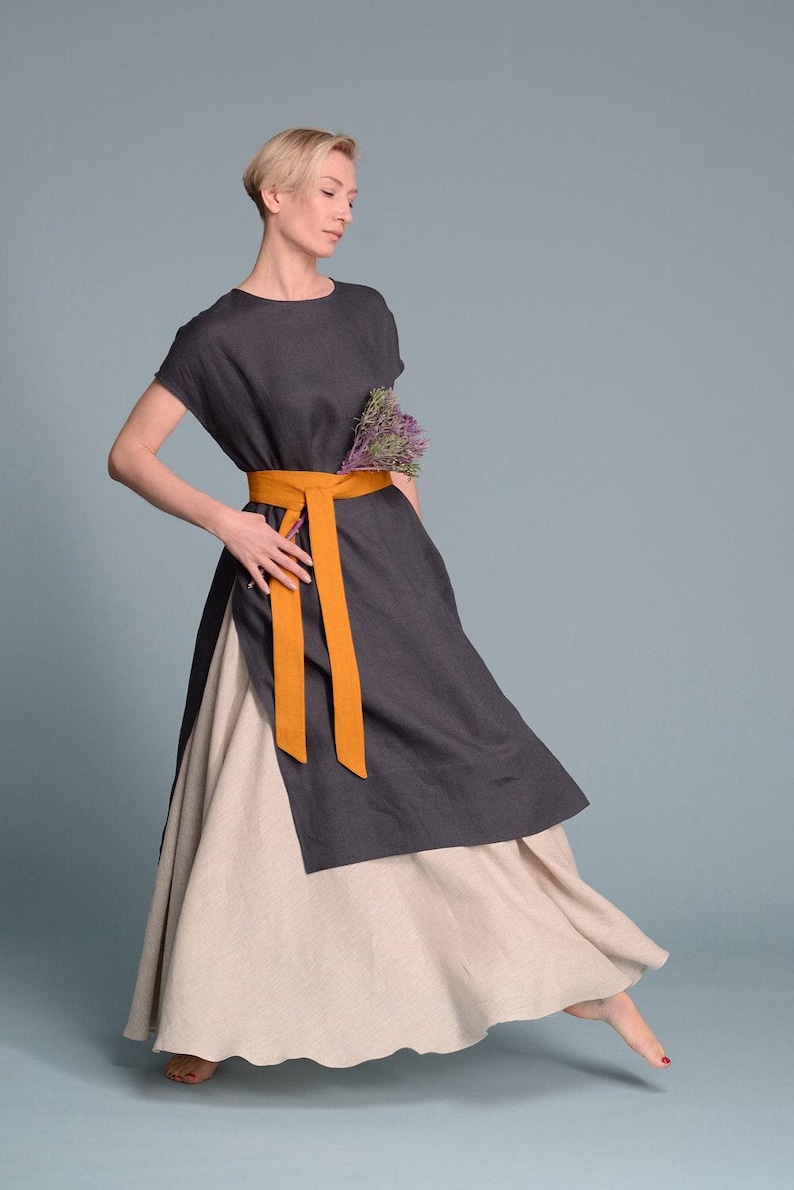 Linen Maxi Skirt, Full Circle Skirt, Elastic Waist, Boho Clothing image 5