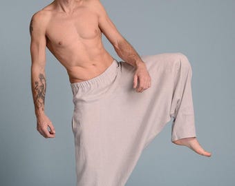 Unisex Linen Harem Pants – Wide Leg Trousers, Custom Size