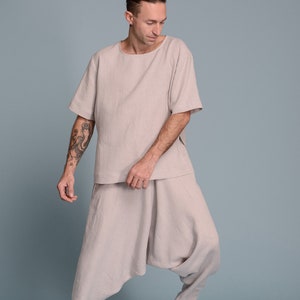 Men's Linen Outfit 2 items Linen Harem Pants & Linen Shirt Petite, Regular, Plus Size, Tall Custom Made Men's Clothes image 2