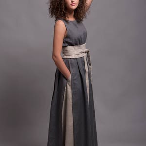 Outfit 3 pieces Linen Long Tunic Dress NERO Long Linen Skirt AIRA Linen Wrap Belt MARU, Women Flax Linen Clothing Viking Dress Tunic image 2