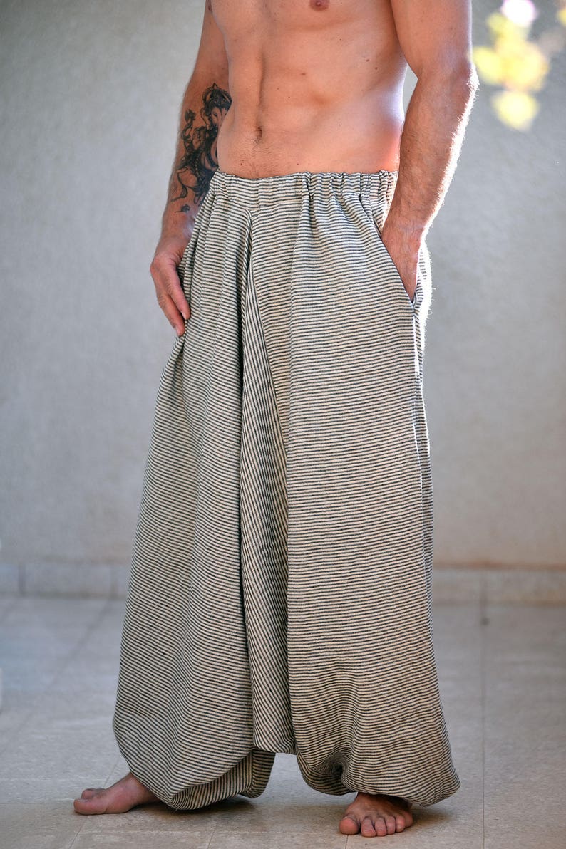 Striped Linen Harem Pants for Men