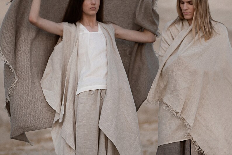 Wool & Linen Shawl Wrap Gender Neutral Adult Clothes Desert Hues: Agender Linen Collection image 2