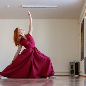 Burgundy Harem Pants Jumpsuit for Women | Natural Flax Linen Romper | Washed Linen Maroon Wrap Overall | Yoga Jumpsuit | Wide color palette