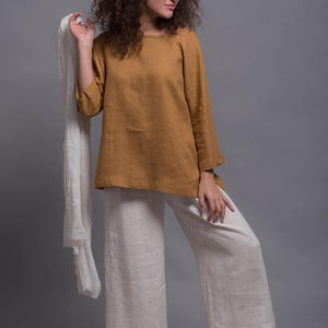 Linen Top SOVA with Long sleeves, Loose Linen Blouse, Petite - Plus Size Linen Shirt, Washed Linen Summer Women's clothes, 31 color options