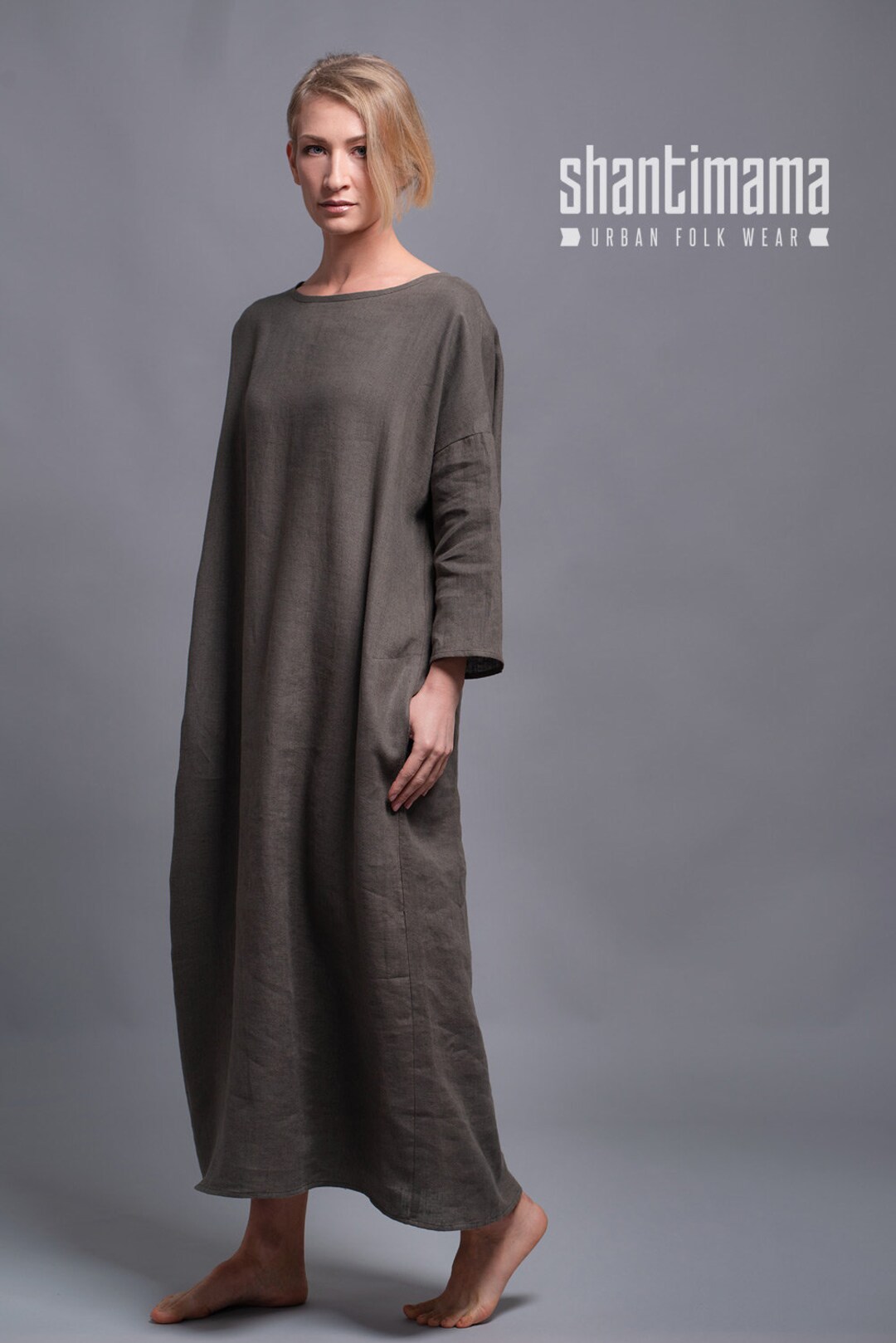 Washed Linen Dress DOR, Casual Maxi Day Dress Plus Size, Oversize Long ...