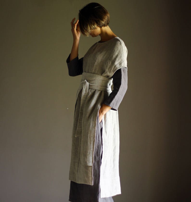Linen Obi Belt MARU, High Waisted Wide Wrap Belt, Womens Sash in natural linen color, Waist Tie Fabric Belt, Japanese Kimono Belt Plus Size image 6