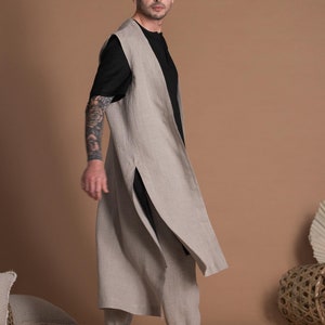 Long Linen Sleeveless Jacket for Men ARYE | Casual Men's Linen Fashion | Comfy and Stylish Clothes