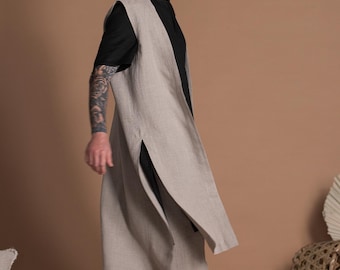 Long Linen Sleeveless Jacket for Men ARYE | Casual Men's Linen Fashion | Comfy and Stylish Clothes