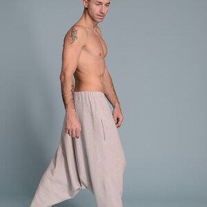 Men's Linen Outfit 2 items Linen Harem Pants & Linen Shirt Petite, Regular, Plus Size, Tall Custom Made Men's Clothes image 6