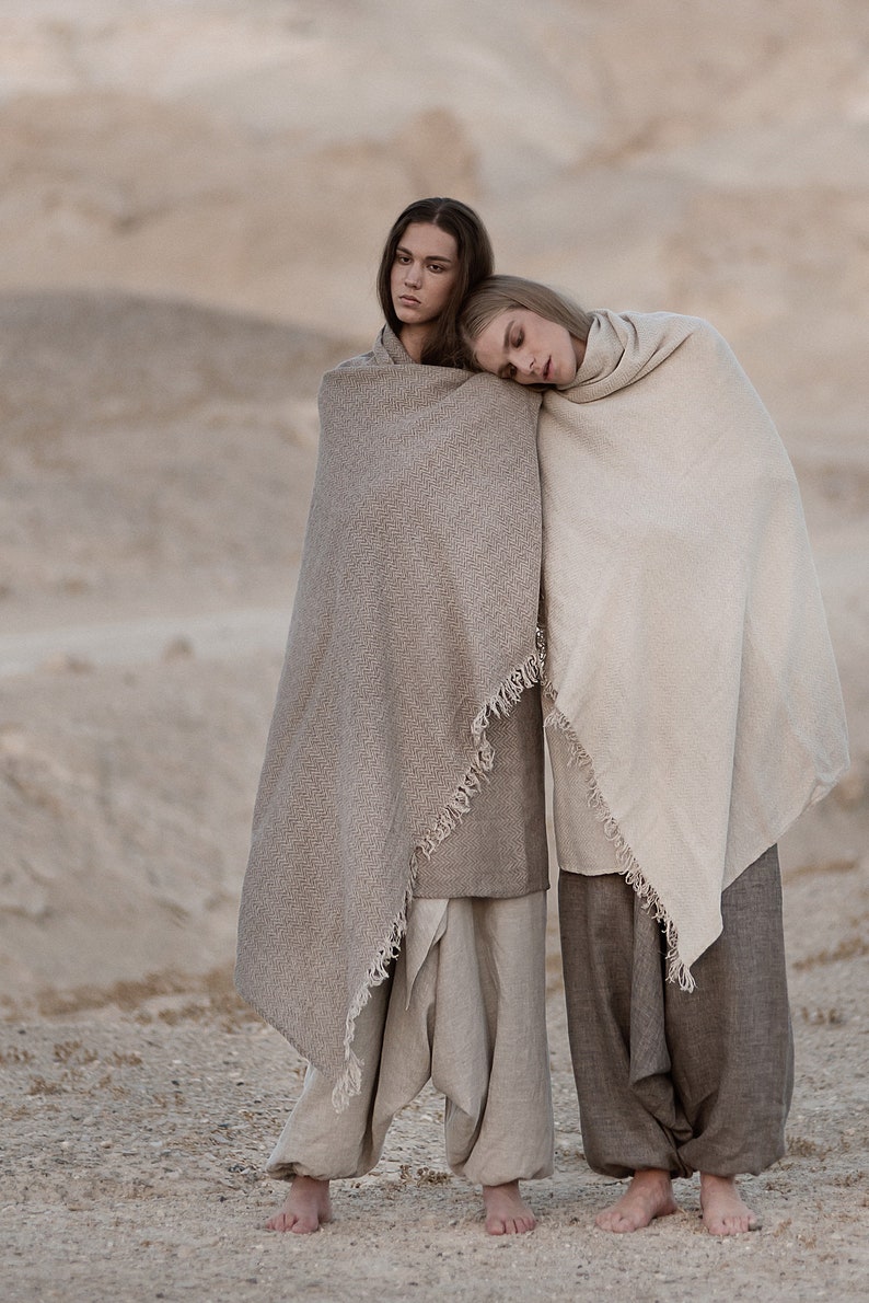 Wool & Linen Shawl Wrap Gender Neutral Adult Clothes Desert Hues: Agender Linen Collection image 3