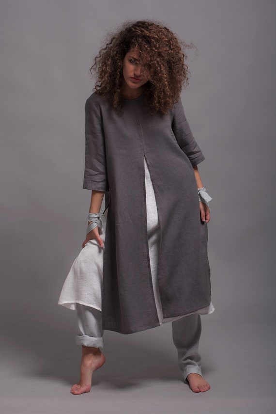 Linen Tunic Dress AYA, Loose Fit Casual Tunic, Linen Shirt