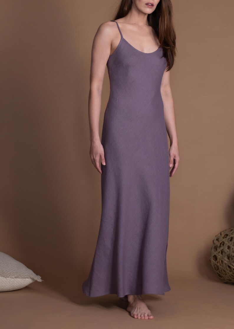 Linen Slip Dress in Bias Cut With Spaghetti Straps VERED Etsy