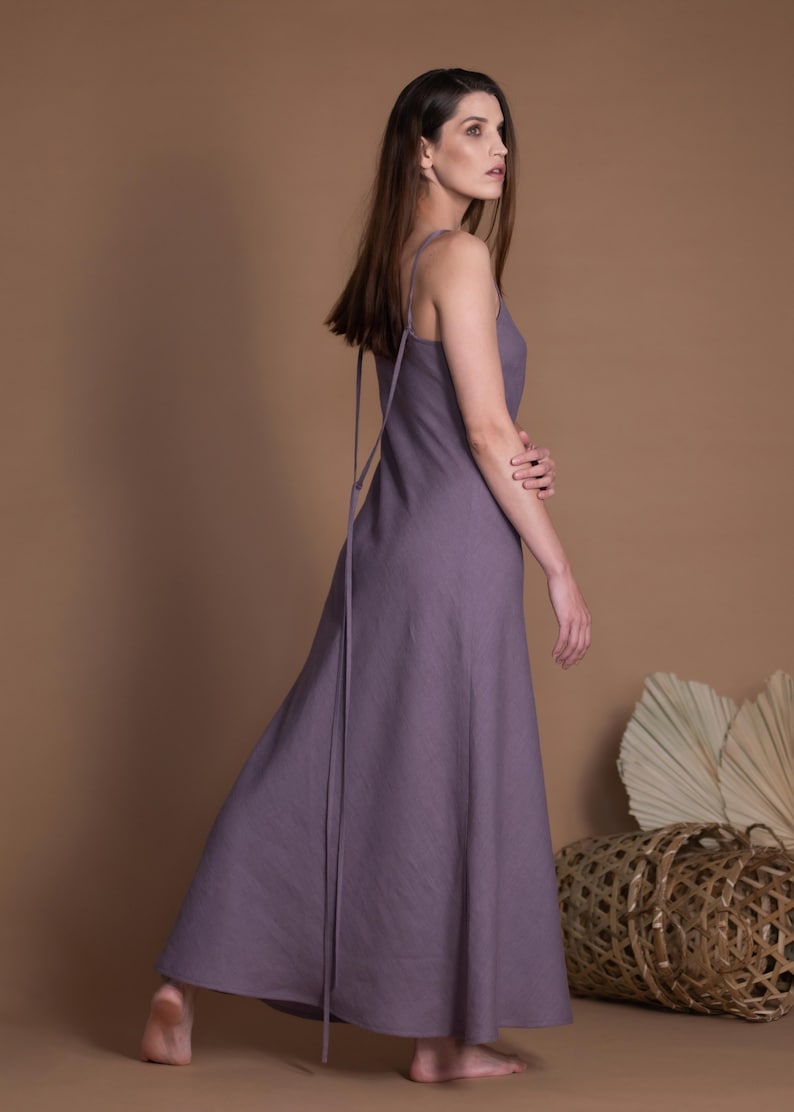 Linen Sundress VERED, Bias Cut Maxi Slip Dress image 7