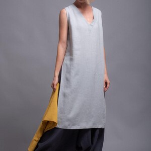 Sleeveless Linen Tunic Dress, V-Neck Summer Flax Top, Eco Clothes image 9