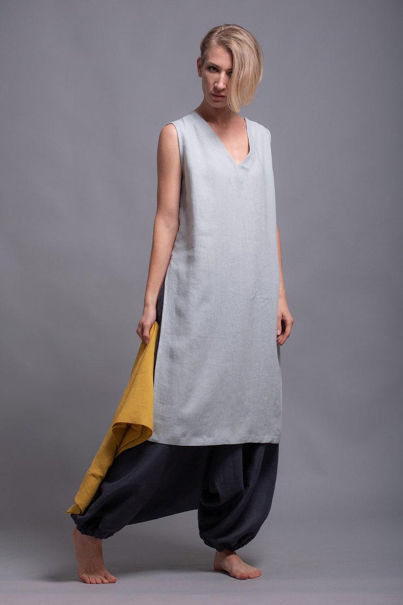 Sleeveless Linen Tunic Dress, V-Neck Summer Flax Top, Eco Clothes image 9