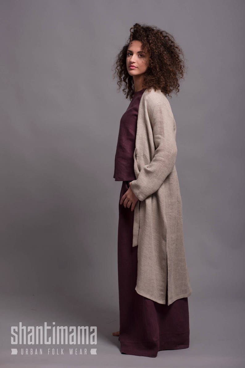 Open Weave Linen Jacket TOLLO with long sleeves, Midi Length Linen Cardigan, Made To Measure Flax Clothes for Women, Petit Plus Size image 7