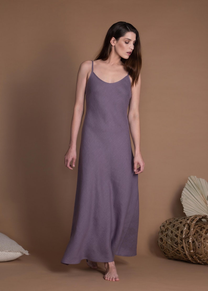 Linen Sundress VERED, Bias Cut Maxi Slip Dress image 1