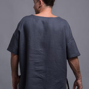 Linen shirt for men, relaxed fit linen t-shirt in natural color minimalist style