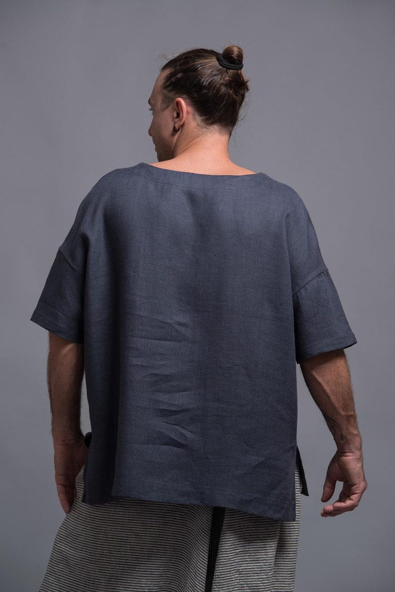 Linen shirt for men, relaxed fit linen t-shirt in natural color minimalist style