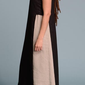 Top tunique en lin noir, col en V sans manches, taille Lagenlook personnalisée image 6
