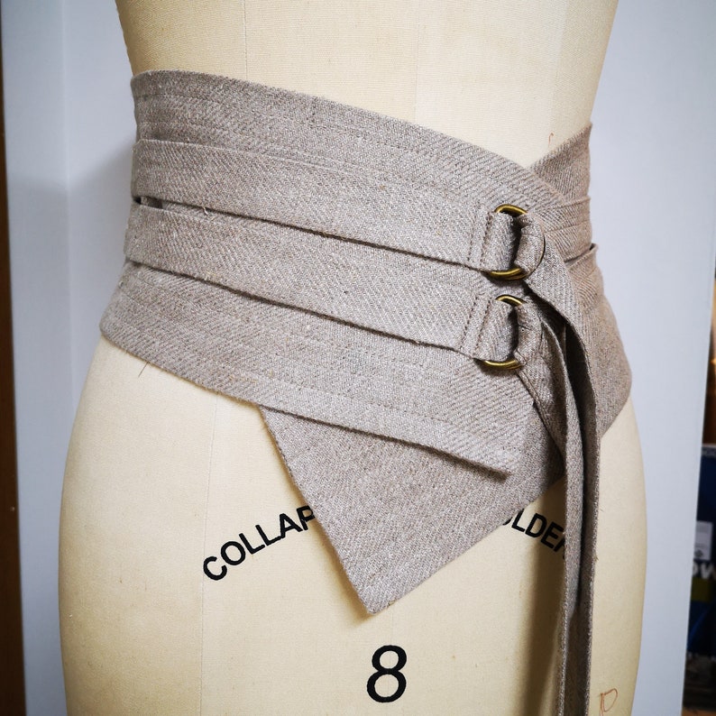 Women's Linen Belt Corset with Ties Fabric Wide Obi Sash Natural Flax Waspie image 1