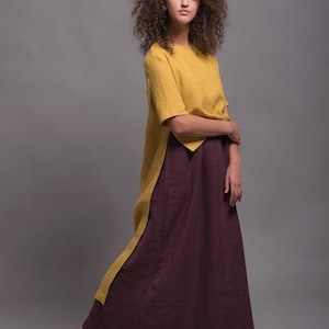 Linnen outfit | 2 items | Asymmetrische top en mouwloze maxi-jurk | Petite, grote maten linnen | Op maat gemaakte vlaskleding voor dames