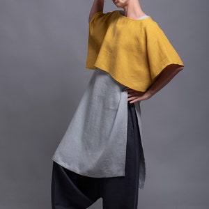 Linen Lagenlook Crop Top DION oversized drop shoulder shirt women linen clothing boho minimalist plus size loose fit, summer linen clothes image 5